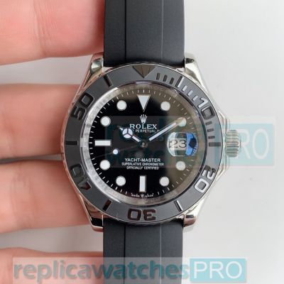 AR Factory Rolex Yacht-master 3135 Replica Watch Black Dial Rubber Band 40mm